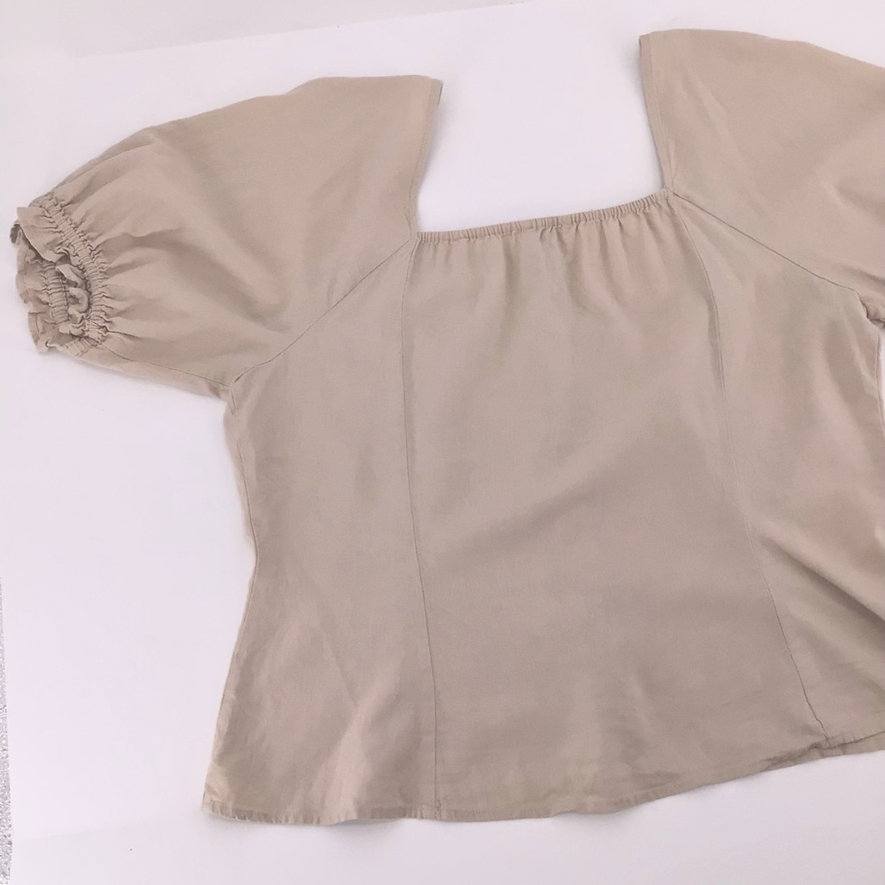 Loft Outlet Linen Square Neck Puff Sleeve Button Blouse Size Large - Picture 10 of 11